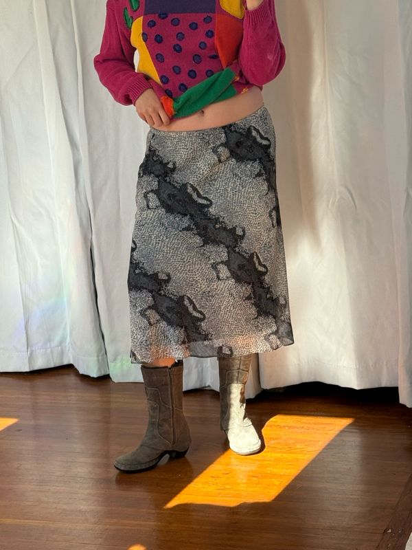 metallic snake midi skirt