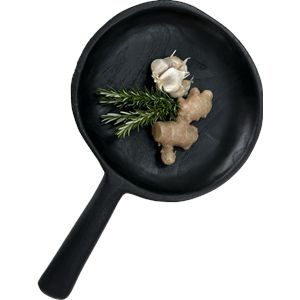 Organic Teak round platter Black w handle
