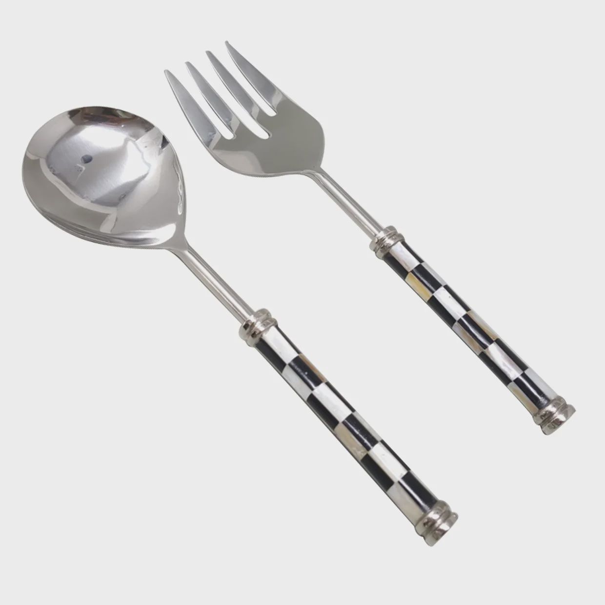 Black &amp; white check Stainless steel servers