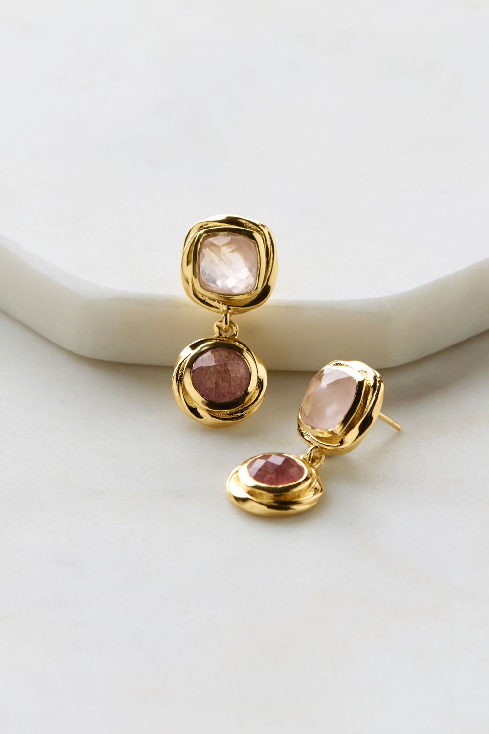 Cleo Earring- Rose Quartz &amp; Strawberry