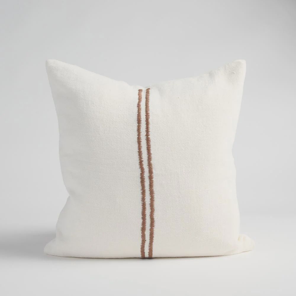 Orion Linen Cushion- Off white/Chocolate
