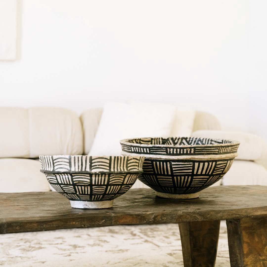 Paper Mache Bowl- B&amp;W Medium