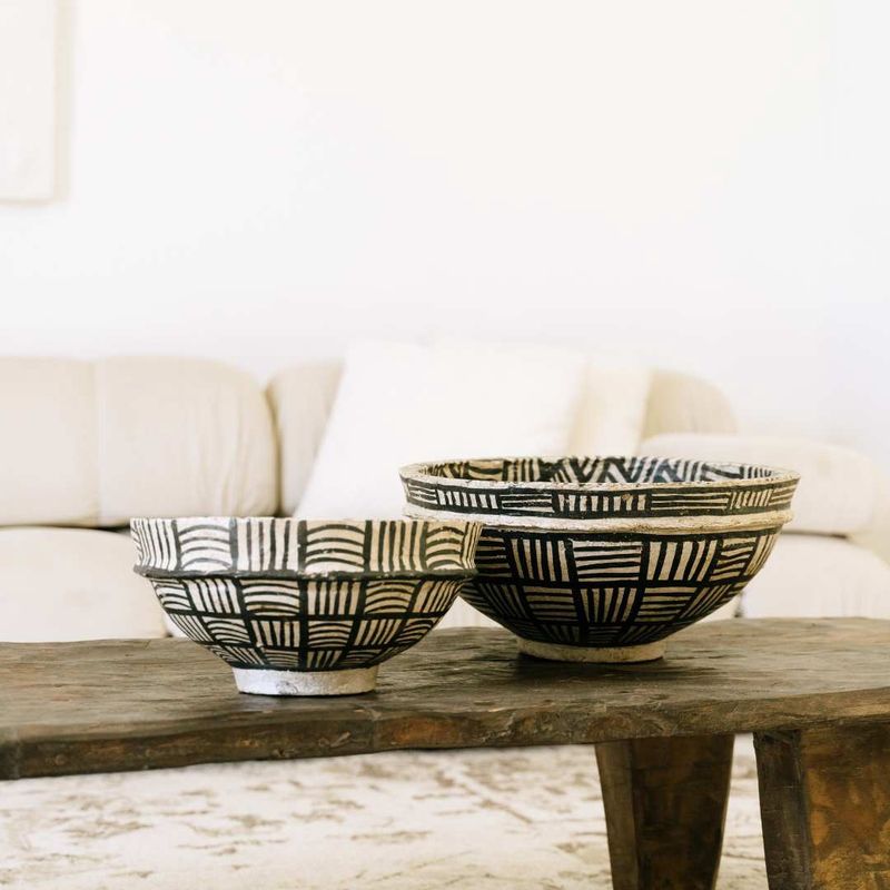 Paper Mache Bowl- B&amp;W Medium
