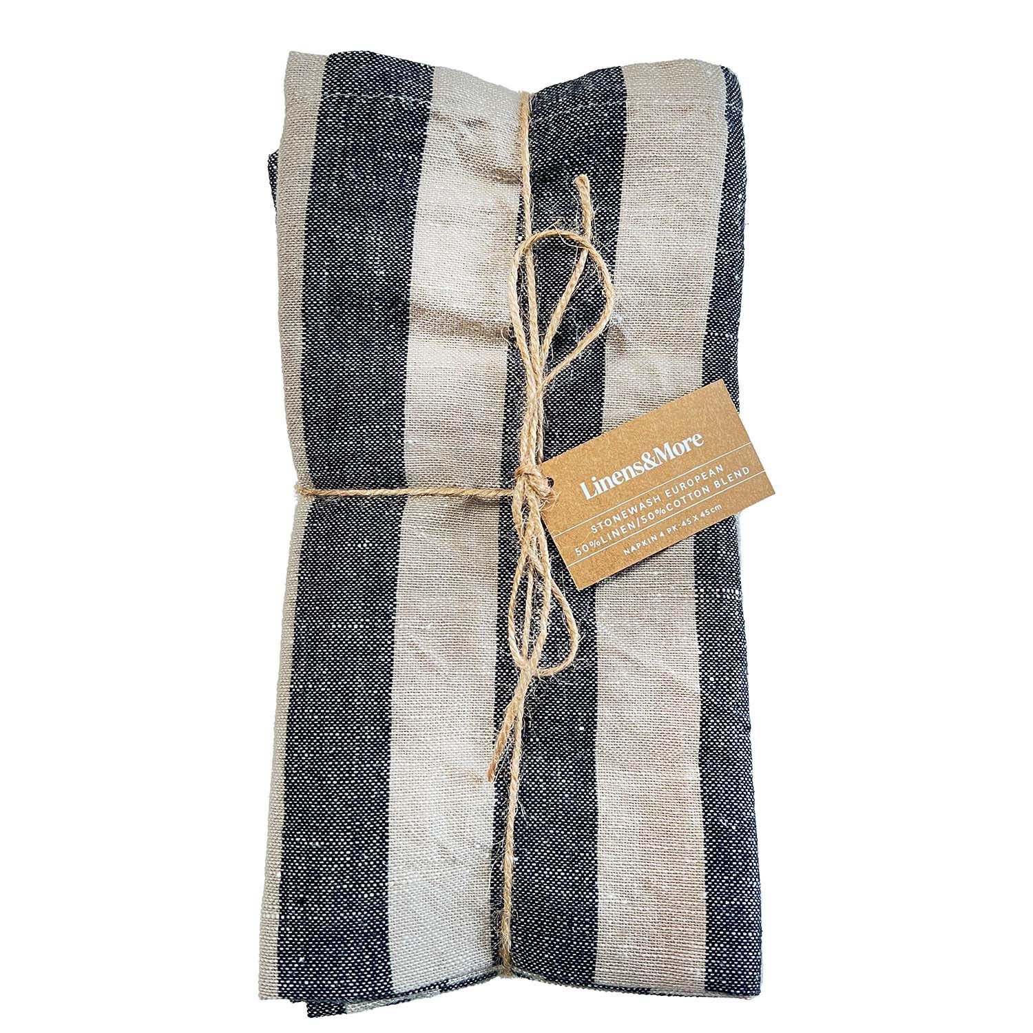 Forage Napkins S/4- Taupe/Black Wide Stripe