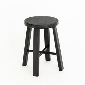 Teak round stool- Black 45cm