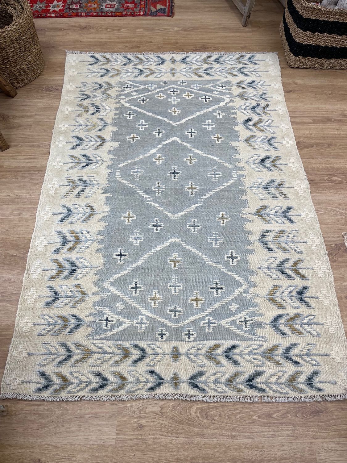 Hand knotted Turkish Tulu rug-blue 180x119cm