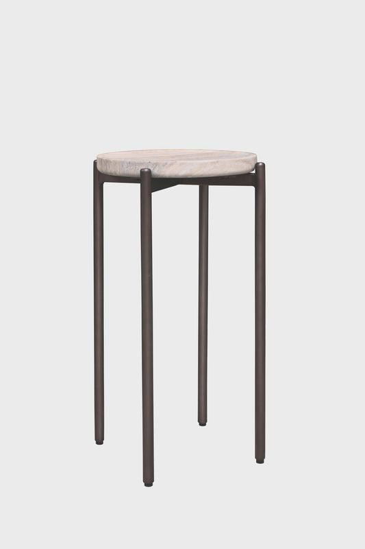 Athen Tall Side Table - Travertine Finish
