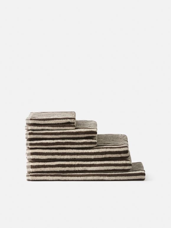 Wide Stripe Cotton Hand Towel- Cocoa/Bone