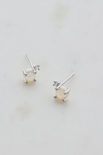 White opal &amp; crystal Stud