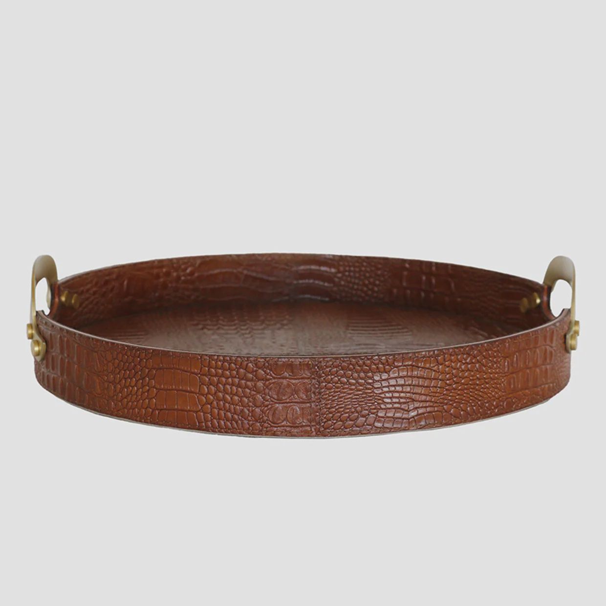 Croco Leather Tray w Brass Handle