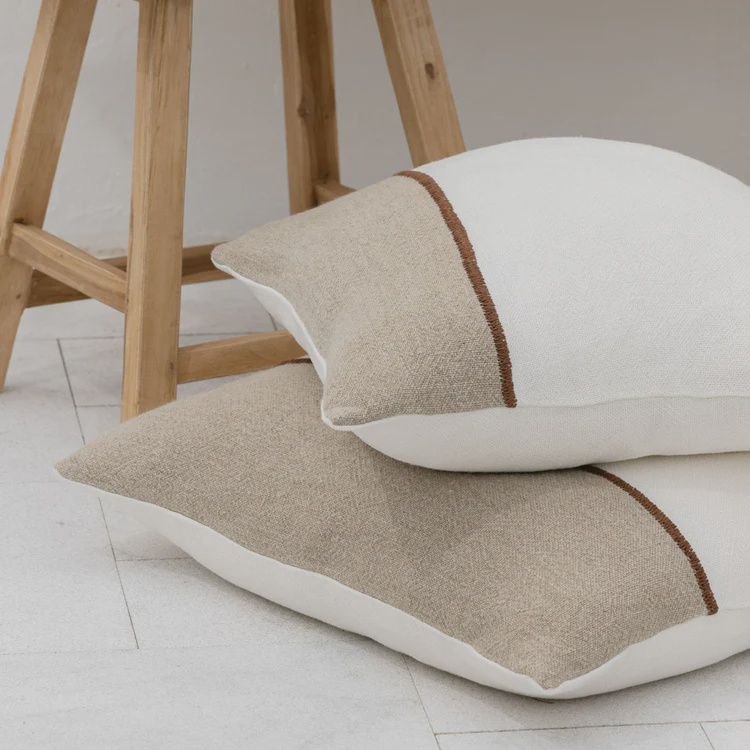 Bella Linen Cushion- White/Natural/Chocolate