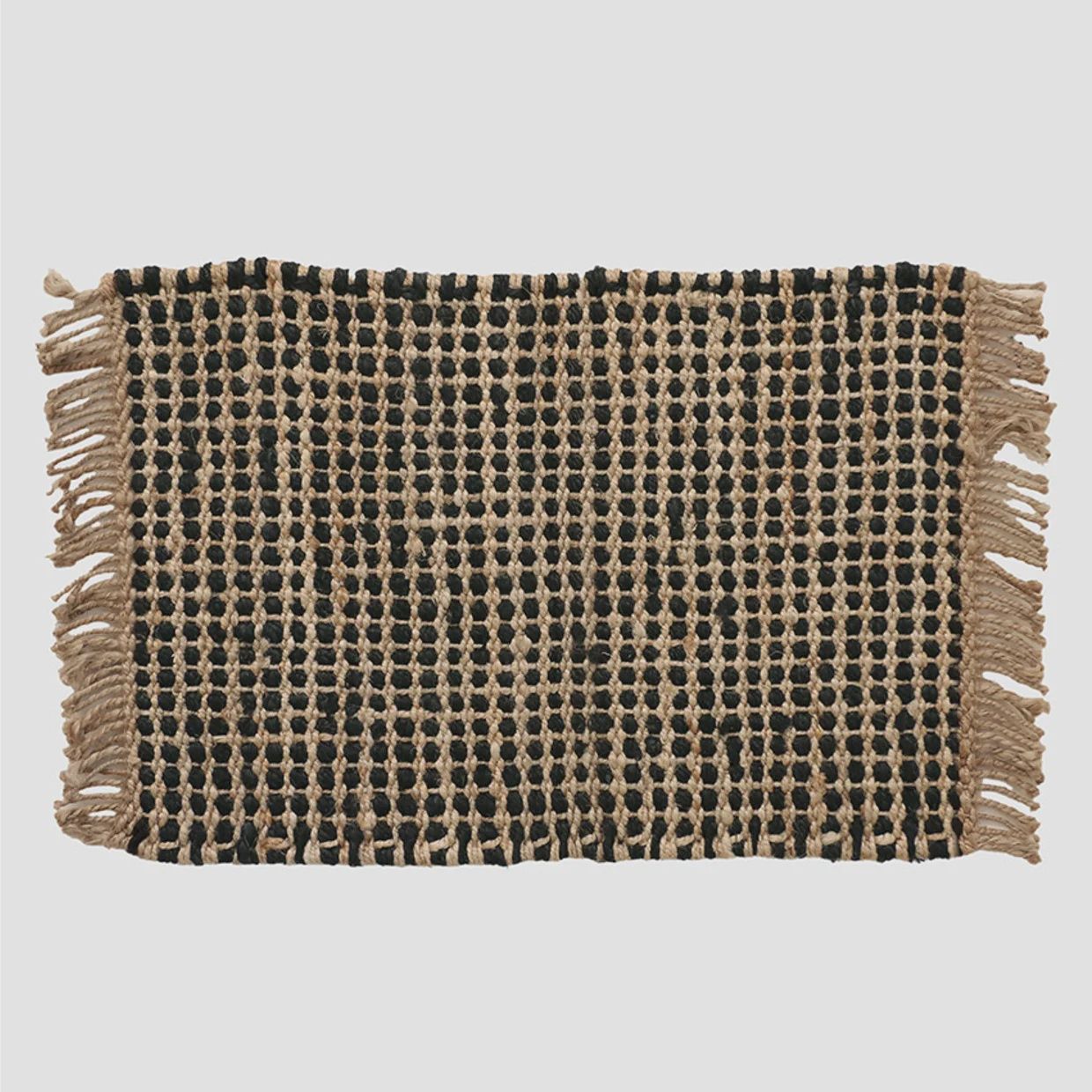 Waffle w Fringe Doormat Black &amp; Natural