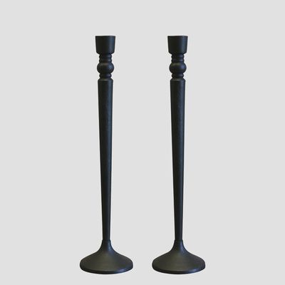 Forged Style Matt Black Candlesticks S/2