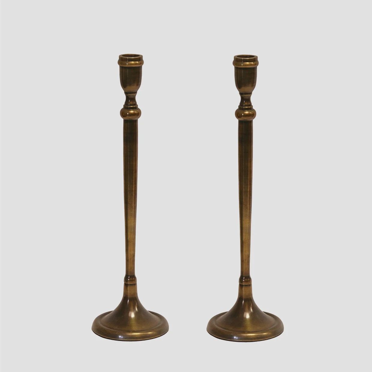 London Old Brass Candlesticks S/2