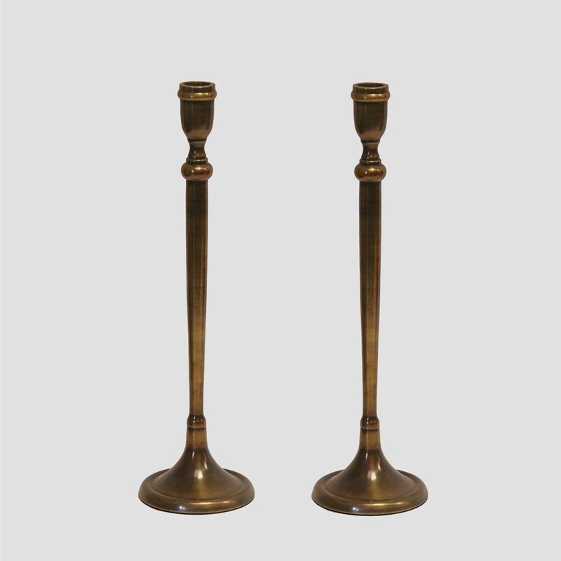 London Old Brass Candlesticks S/2