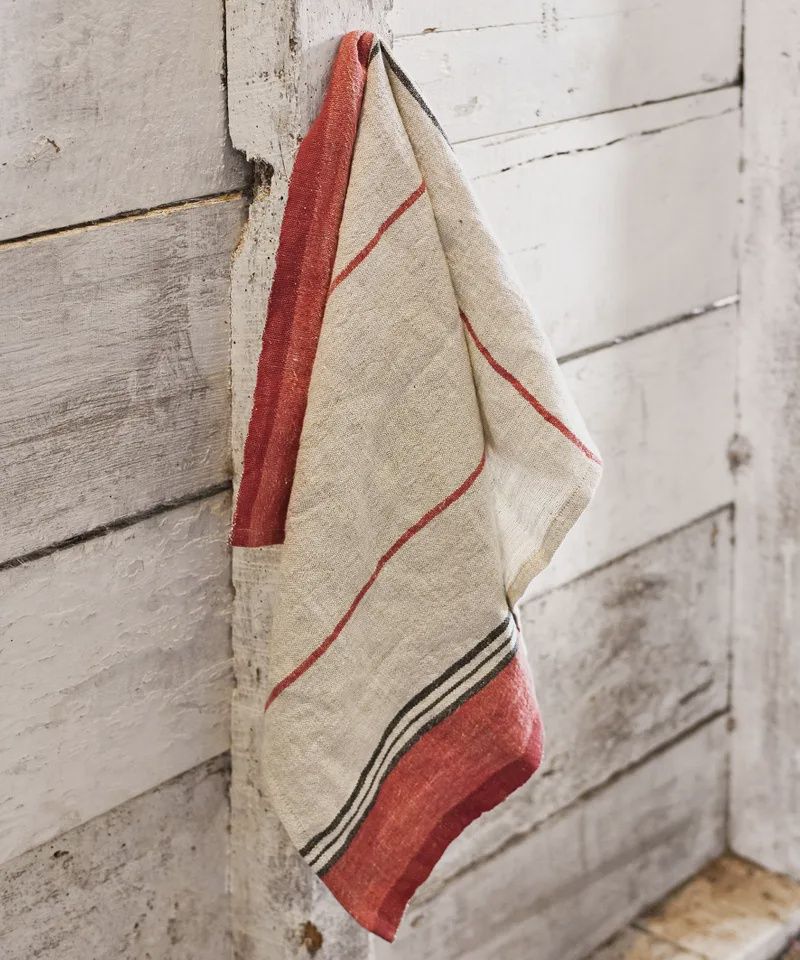 Red Stripe Linen Teatowel