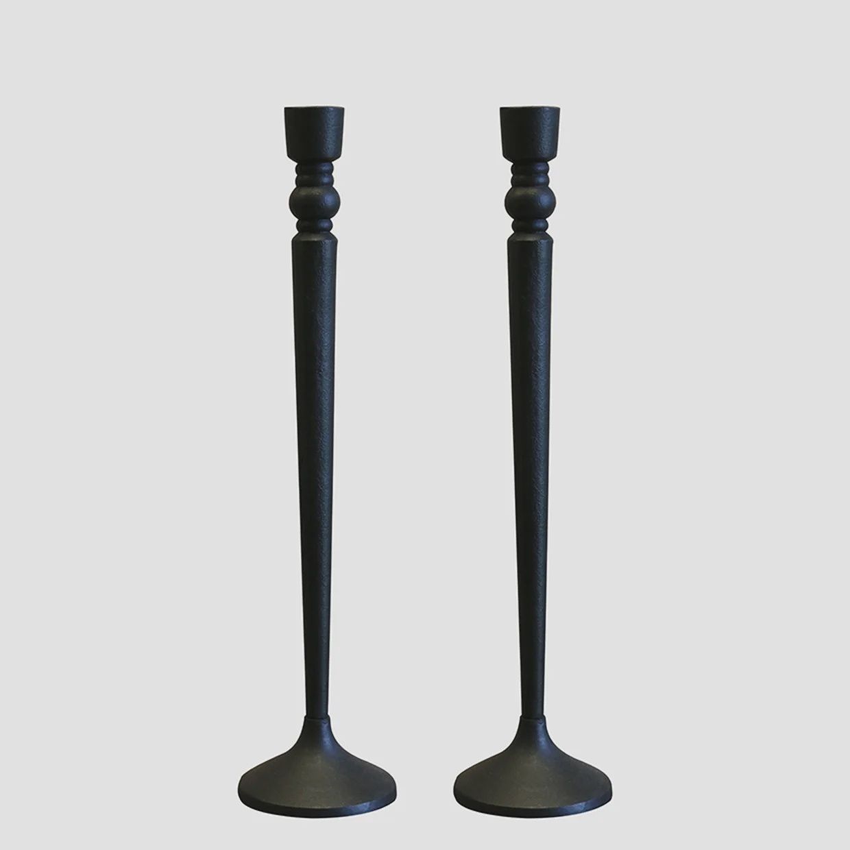 Forged Style Matt Black Candlesticks S/2