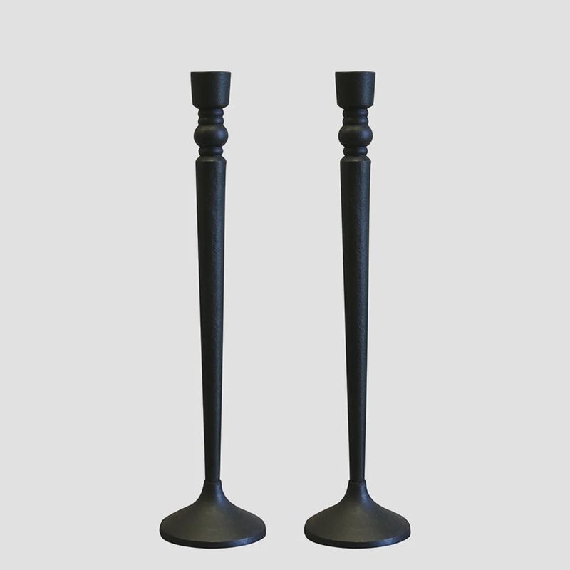 Forged Style Matt Black Candlesticks S/2