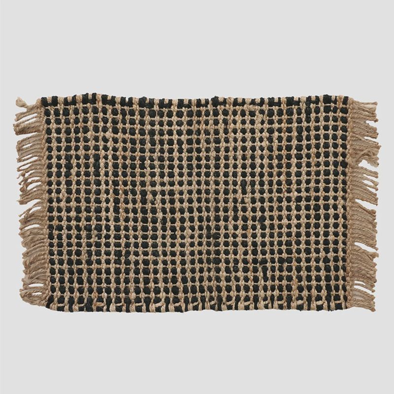 Waffle w Fringe Doormat Black &amp; Natural