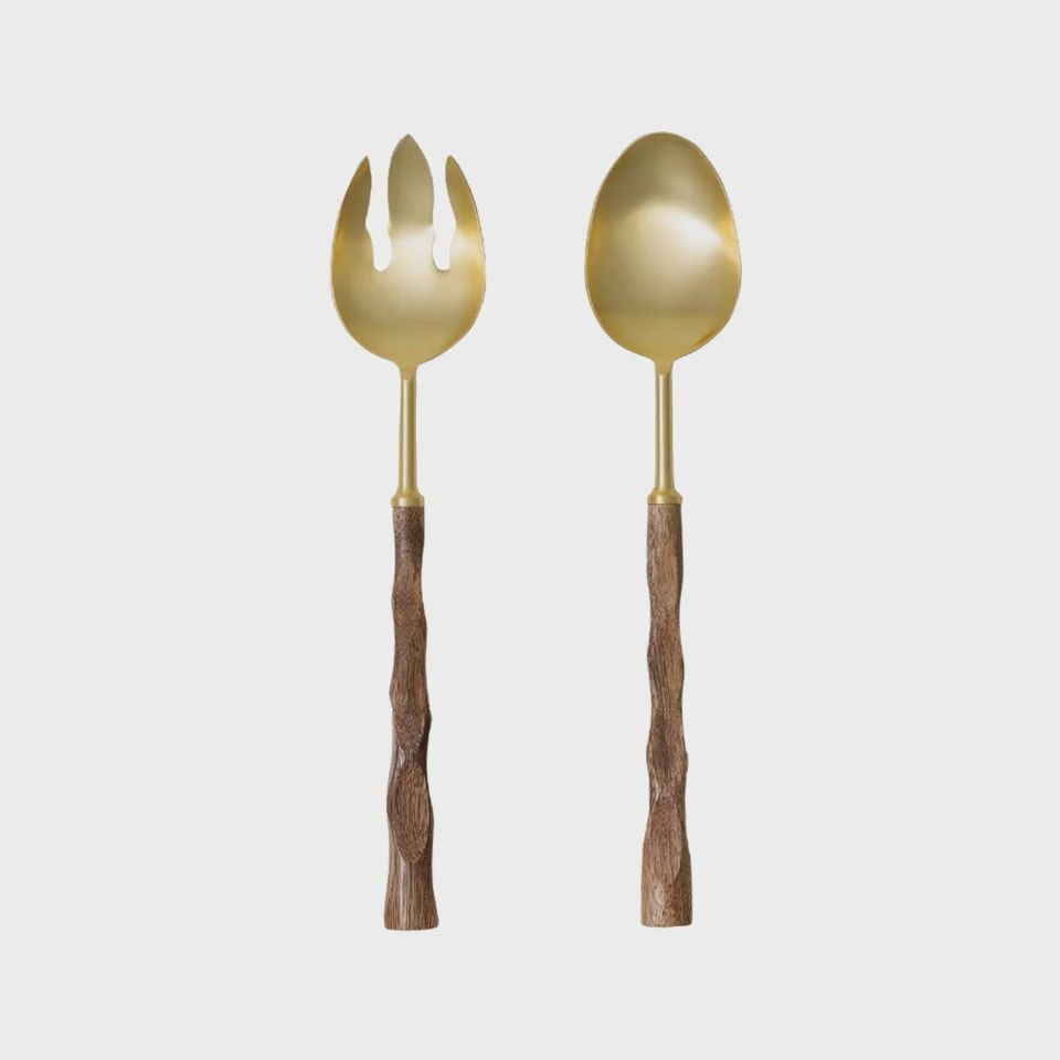 Gold Wood Salad Servers