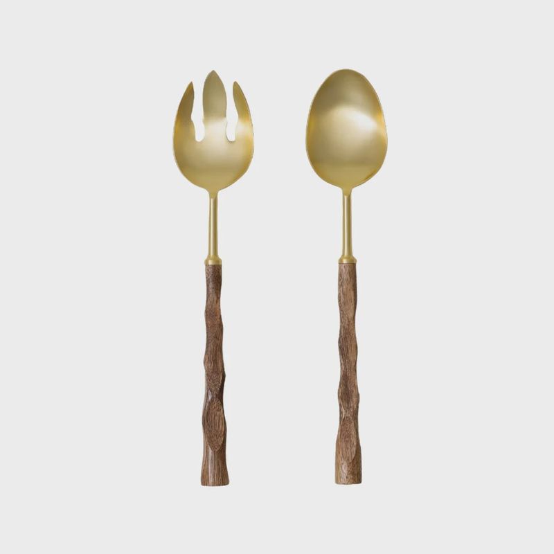 Gold Wood Salad Servers