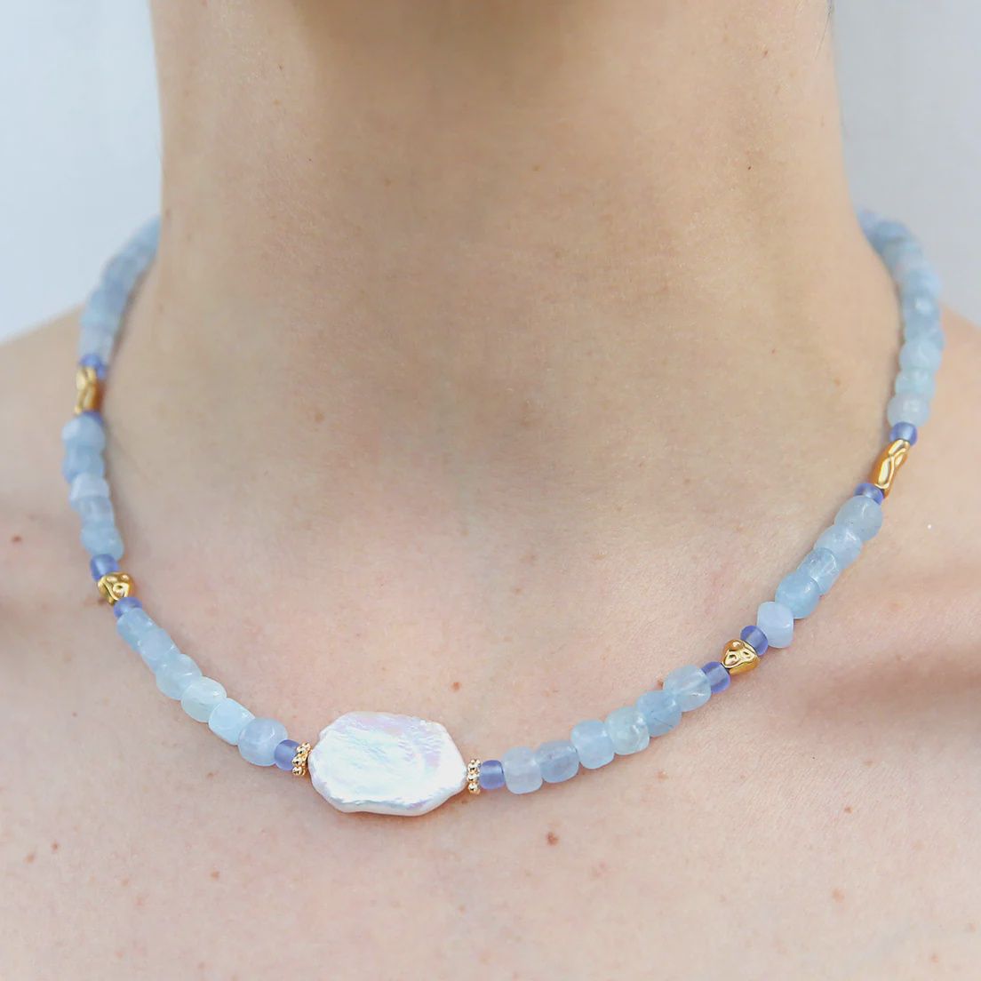 Ice Blue Pearl Necklace