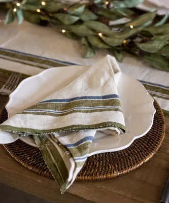 Green Selvedge Stripe Linen Napkin