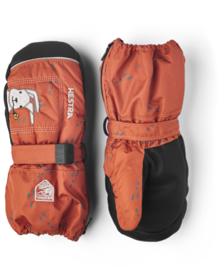 2026 Hestra Baby Zip Long Mitt, Color: Orange Print, Size: 1