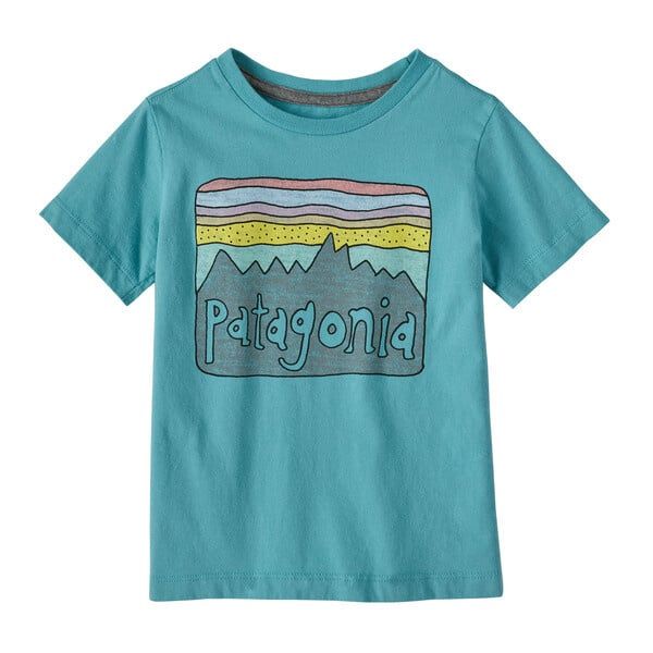 2022 Patagonia Baby Regenerative Organic Certified Cotton Fitz Roy Skies T-Shirt, Color: Iggy Blue, Size: 6M