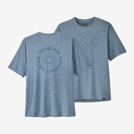 2023s Patagonia M&#39;s Cap Cool Daily Graphic Shirt - Lands, Color: Spoke Stencil Steam Blue X-Dye, Size: Medium