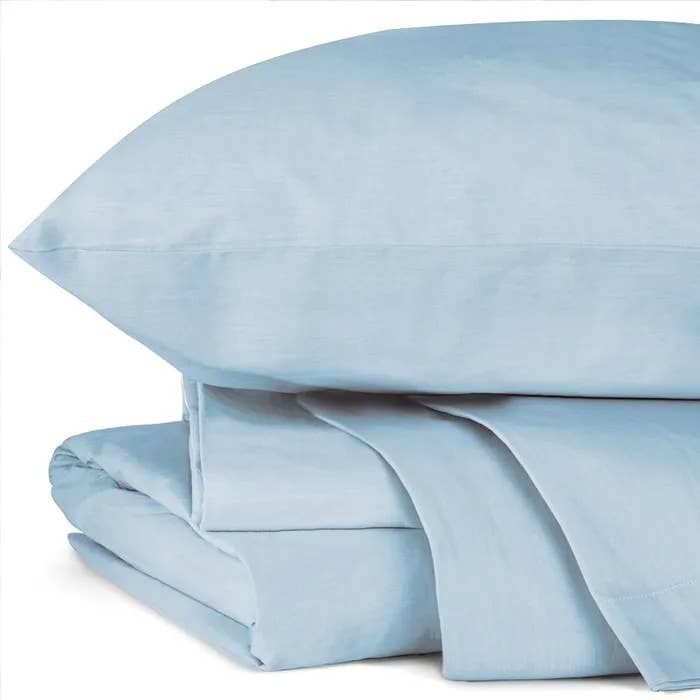 2024 Bombacio Melange Sheet Set, Color: Dusty Blue, Size: Queen
