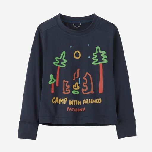 2023s Patagonia Baby L/S Cap SW T-Shirt, Color: Camp With Friends New Navy, Size: 6M
