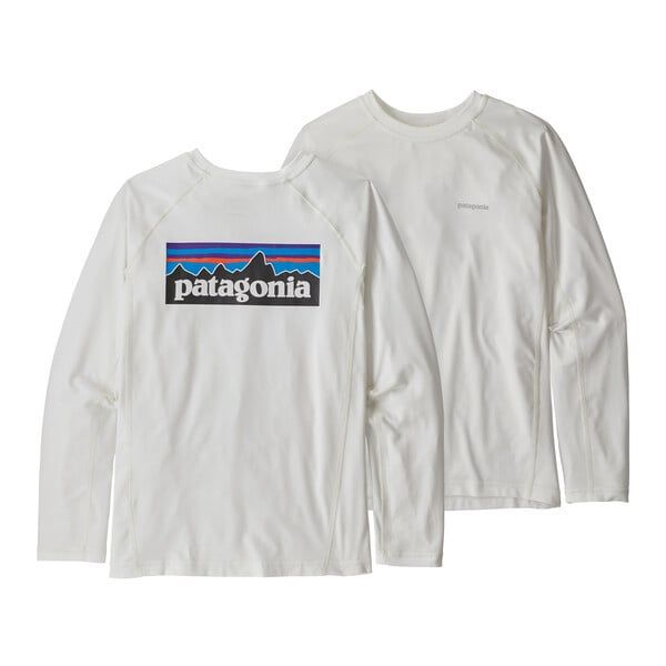 2023s Patagonia Boys' L/S SW Rashguard, Color: P-6 Logo White, Size: X-Small