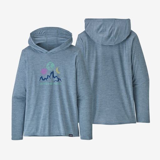 2023s Patagonia W&#39;s Cap Cool Daily Graphic Hoody, Color: Mystic Mountain: Steam Blue X-Dye, Size: Small