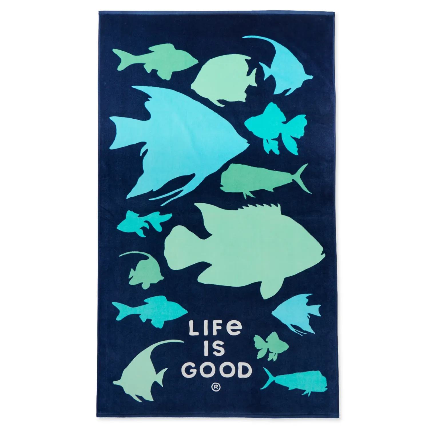 26 LIG Beach Towel, Color: Darkest Blue, Style: Tropical School of Fish