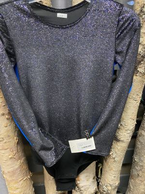 FFB115 blk w/ blu gltz LS Bodysuit SZ10