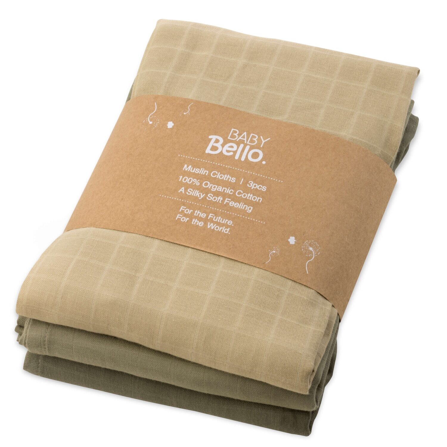 Baby Bello Hydrophile Tücher Babytuch 3er Pack Dusty Olive