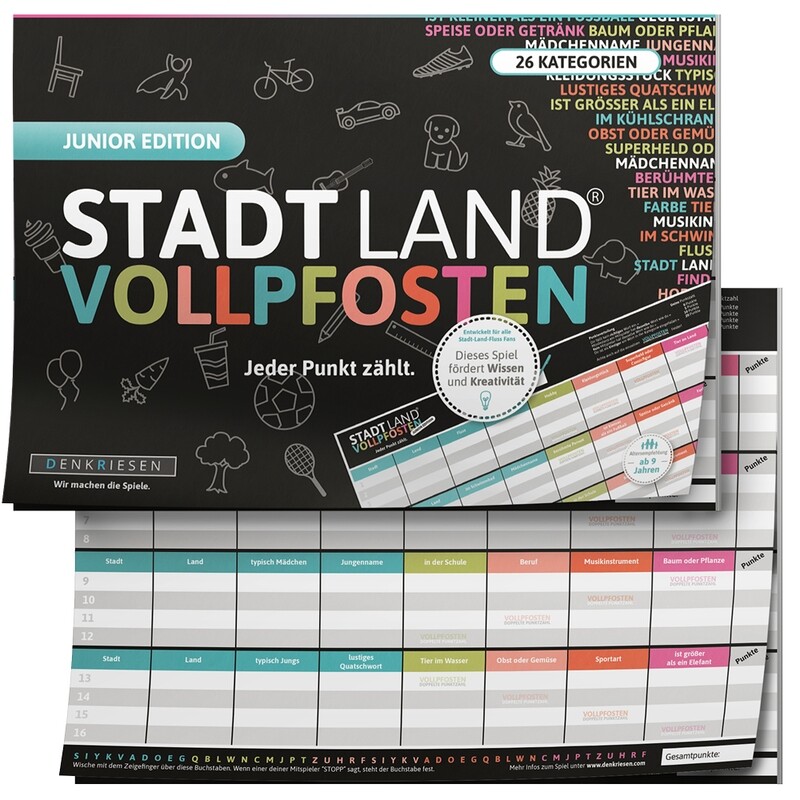 SALE Denkriesen STADT LAND VOLLPFOSTEN® - JUNIOR EDITION "Jeder Punkt zählt." SALE Denkriesen STADT LAND VOLLPFOSTEN® - JUNIOR EDITION "Jeder Punkt zählt."