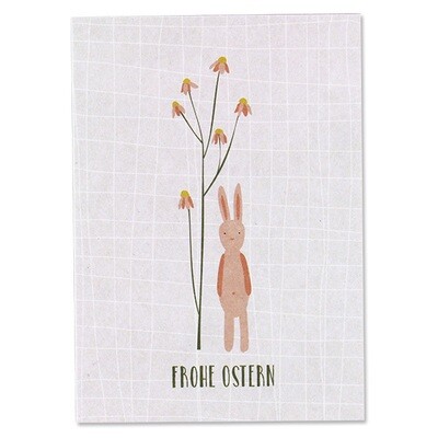 Ava & Yves Postkarte Hase mit Blüten, rosa – Frohe Ostern