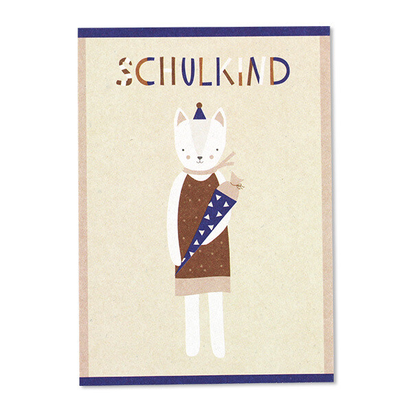 SALE Ava &amp; Yves Postkarte Katze – Schulkind Schule