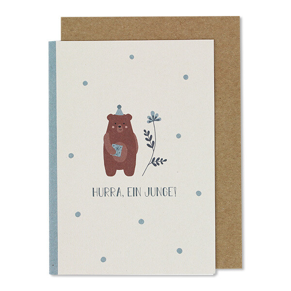 SALE Ava &amp; Yves Klappkarte Bär, blau (innen bedruckt) – Hurra ein Junge