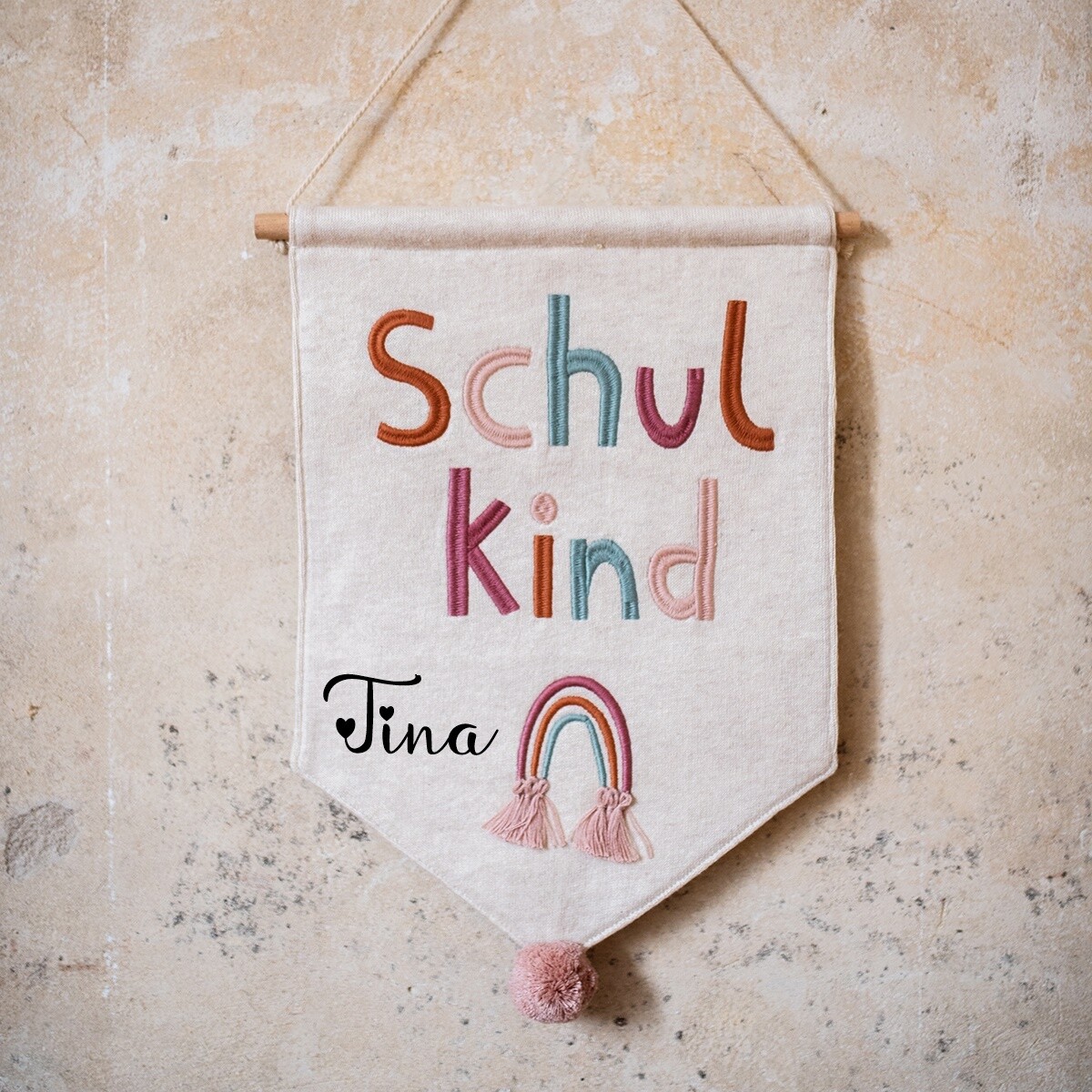 SALE Ava &amp; Yves Wandbehang “Schulkind” Regenbogen personalisierbar