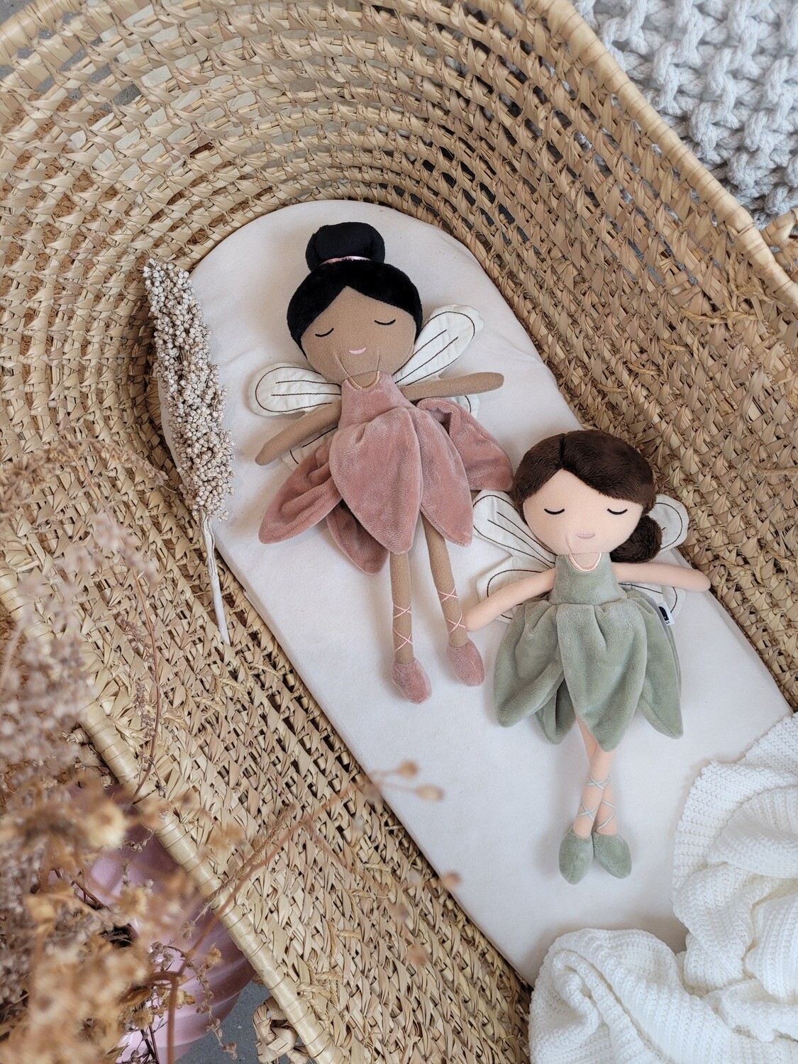 Jollein Kuscheltier Fee Fairy Elfe rosa oder grün wählbar  personalisierbar