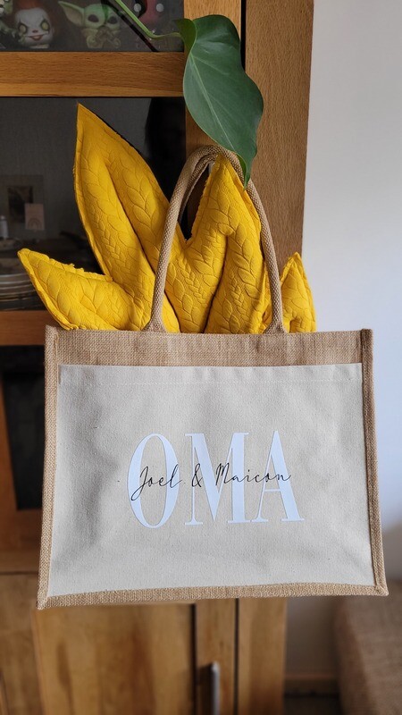 Personalisierte Jutetasche mit Intitalen u.  Name, Marktasche, Shopper,  Einkaufstasche, Geschenk, Mama, Freundin, Oma, Geburtstagstüte