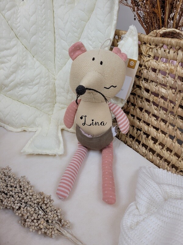 Bieco Kuscheltier Maus mit Schmusetuch personalisierbar