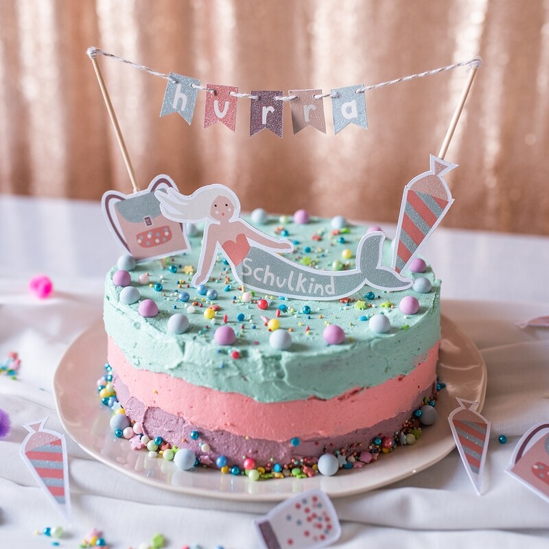 SALE Ava &amp; Yves Cake Topper mit Glitzer Meerjungfrau (Under the Sea) – Schulkind
