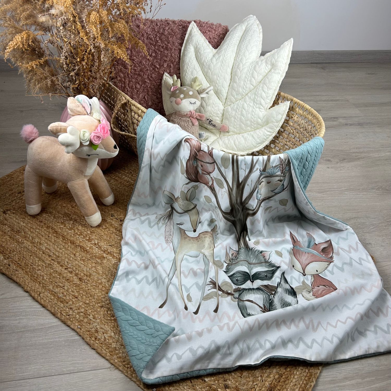 Art.K-Design Babydecke Waldfreunde XL SOFORTVERKAUF Rückseite Strickstoff mint