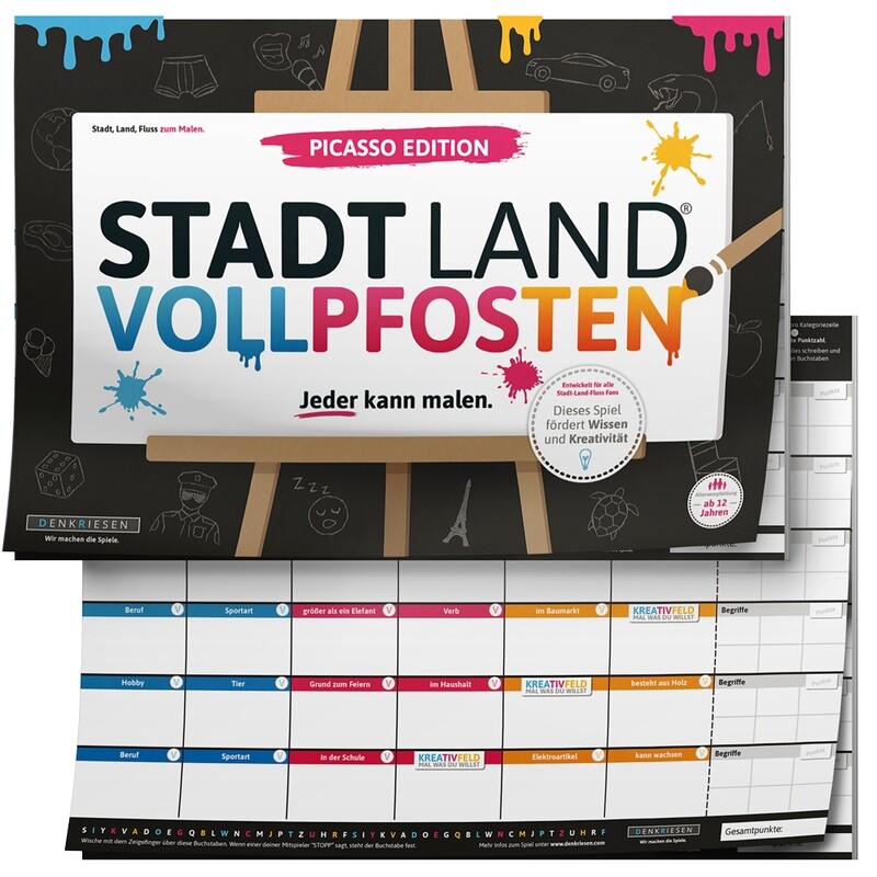 SALE Denkriesen STADT LAND VOLLPFOSTEN® – A3 Spielbloch PICASSO EDITION “Jeder kann malen.”
