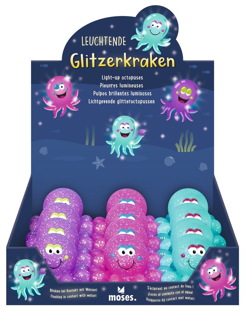 Moses Leuchtende Glitzerkraken Badetiere für die Badewanne (versch. Farben)