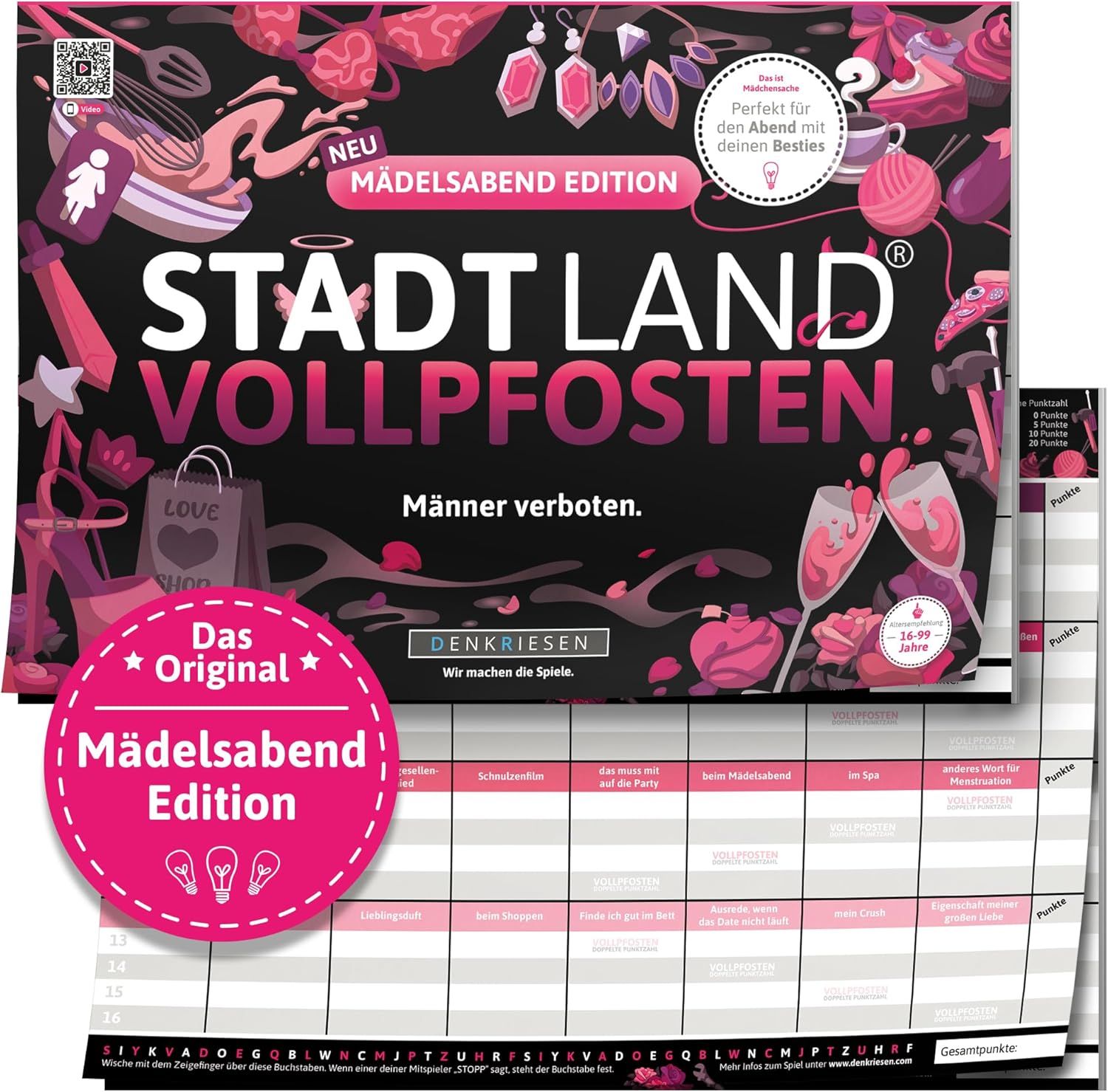 SALE Stadt Land Vollpfosten® Spielblock | Mädelsabend Edition "Männer verboten." ab 16 Jahren